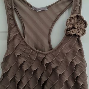 Ruffled T Back Tank with crocheted flower